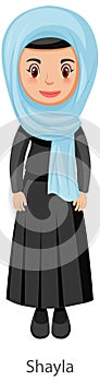 A woman wearing Shayla Islamic traditional veil cartoon character