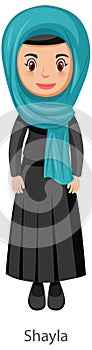 A woman wearing Shayla Islamic traditional veil cartoon character