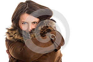 Woman wearing sheepskin