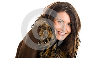 Woman wearing sheepskin photo