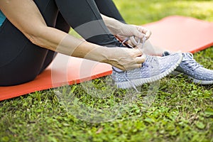 Woman wearing sport shoes