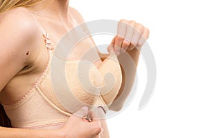 Woman wearing too big bra