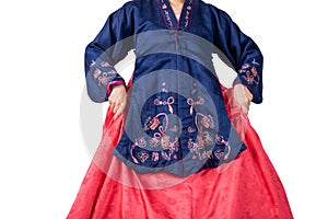 Woman wearing a traditional Hanbok, which is a Korean national costume