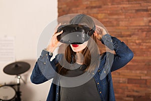 Woman wearing virtual reality glasses