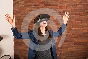 Woman wearing virtual reality glasses