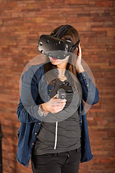 Woman wearing virtual reality glasses