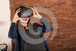 Woman wearing virtual reality glasses