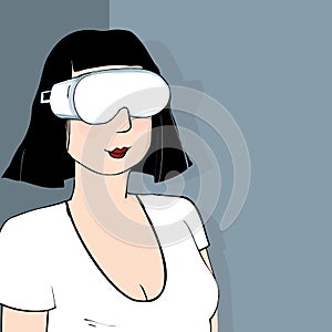 Woman wearing virtual reality headgear