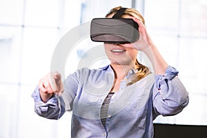 Woman wearing virtual reality headset