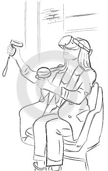 Woman wearing VR Glasses Vector storyboard. Innovation and Communication in Metaverse Digital Virtual Reality concepts