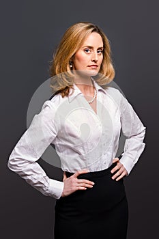 Woman wearing white jacquard shirt