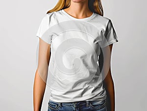 A woman wearing a white t - shirt