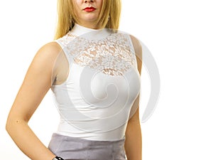 Woman wearing white top