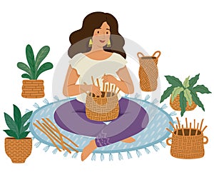 Woman weaving baskets