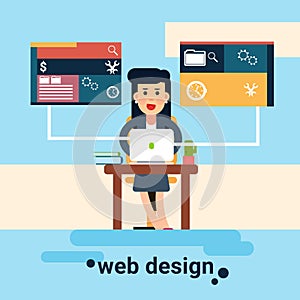 Woman Web Designer Workplace Graphic Design Background