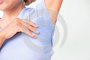 Woman wet shirt underarm close up photo