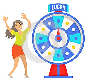 Woman Wheel of Fortune, Lucky Lottery Concept