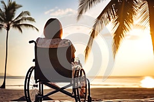 Woman in Wheelchair at Beach Watching Sunset