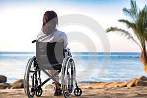 Woman in Wheelchair Enjoying a Beach View