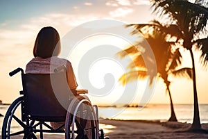 Woman in Wheelchair Enjoying a Beach View