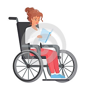 Woman in wheelchair reading a book