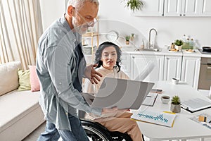 A woman in a wheelchair using