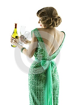 Woman whit champagne wine glasses, elegant lady celebration part