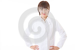 Woman in a white coat