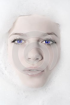 Woman and white foam