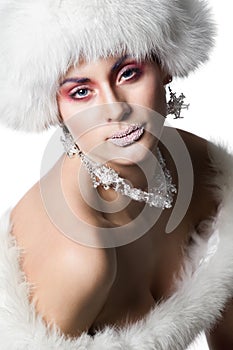 Woman in white fur hat photo