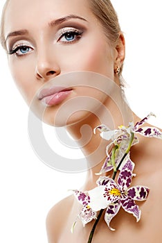 Woman with white orchid