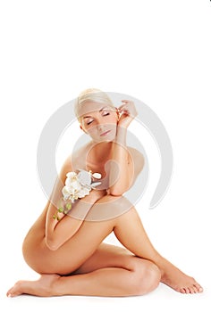 Woman with white orchid