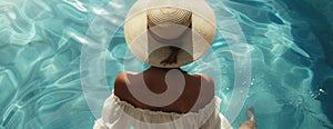 Woman in White Shirt and Hat Standing in Pool of Water