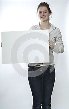 Woman with white sign