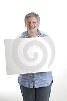 Woman with white sign