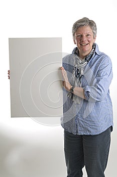 Woman with white sign