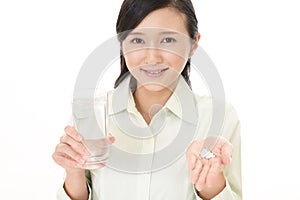 Woman who drinks supplements