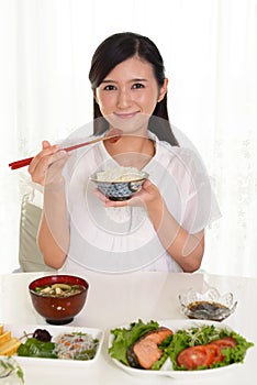 Woman who enjoys Japanese food