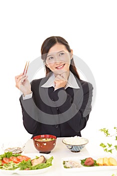 Woman who enjoys Japanese food