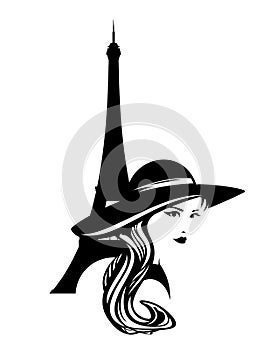 Una donna Largo un cappello la Torre vettore contorno progetto 