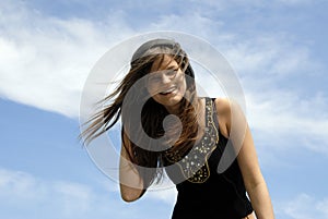 Woman with windblown hair photo