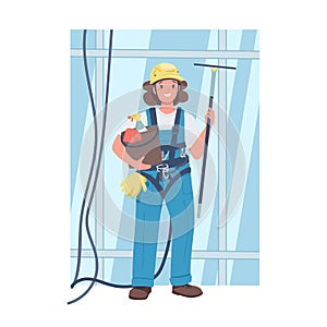 Woman window washer flat color vector detailed character