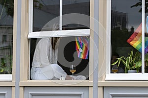 Woman With Wine Glass At The Gaypride At Amsterdam The Netherlands 5-8-2023 photo