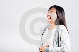 Woman winning and surprised excited screaming laughing