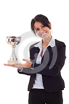 Woman winning a trophy