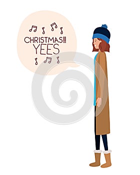 Woman with winter clothes and speech bubble