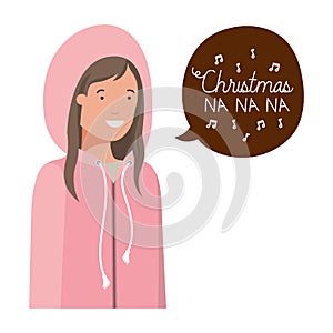 Woman with winter clothes and speech bubble
