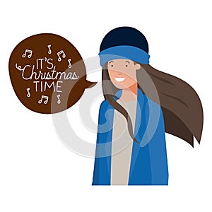 Woman with winter clothes and speech bubble