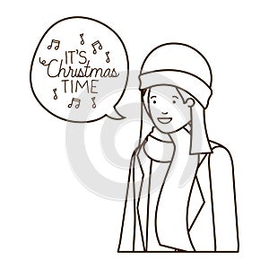 Woman with winter clothes and speech bubble