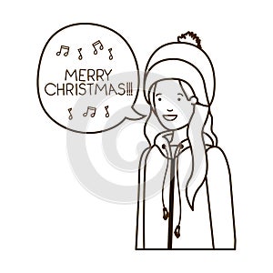 Woman with winter clothes and speech bubble